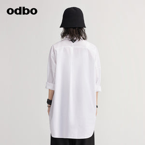 【商場同款】odbo/歐迪比歐2022新款白色襯衫女寬鬆百搭襯衣