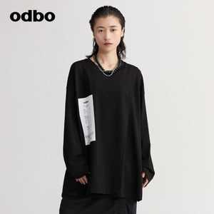 【商場同款】odbo/歐迪比歐休閒印花T恤女秋冬2022新款設計感上衣