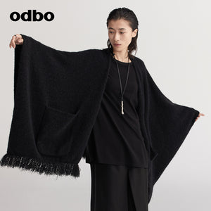 【商場同款】odbo/歐迪比歐時尚針織開衫女秋冬2022新款斗篷外套