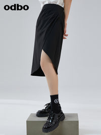 Odbo 原創設計感小眾時尚黑色半裙女夏季2022年新款不規則半身裙