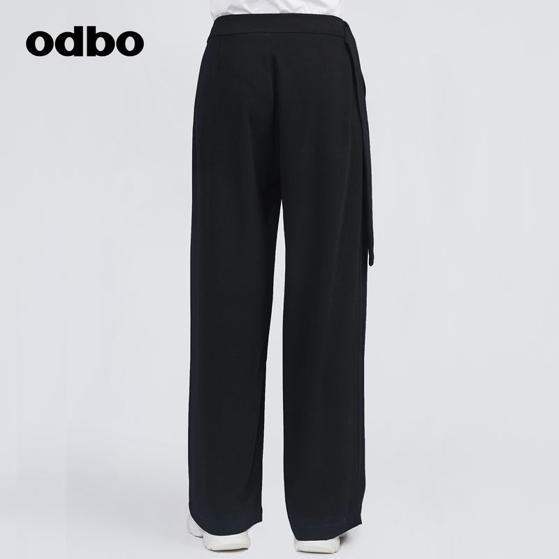 Odbo/歐迪比歐專櫃同款設計師品牌百搭通勤高腰闊腿褲長褲