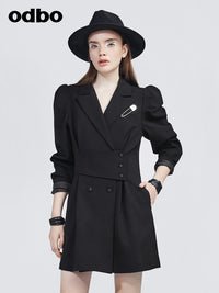 Odbo高級感炸街西裝外套女設計感小眾黑色氣質收腰顯瘦休閒上衣