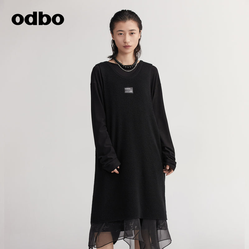 【商場同款】odbo/歐迪比歐春裝2022新款毛針織衫女開叉中長裙子
