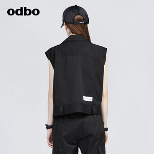 Odbo/歐迪比歐專櫃同款設計師品牌女工裝風帥氣背心馬甲無袖外套