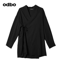 Odbo 原創V領黑色設計感小眾襯衫女夏季2022年新款休閒上衣外套潮