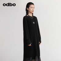 【商場同款】odbo/歐迪比歐春裝2022新款毛針織衫女開叉中長裙子