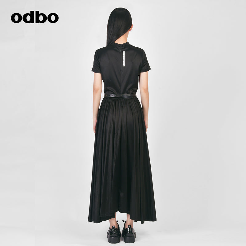Odbo洋氣減齡法式赫本風連衣裙女夏季新款收腰黑色顯瘦高端氣質