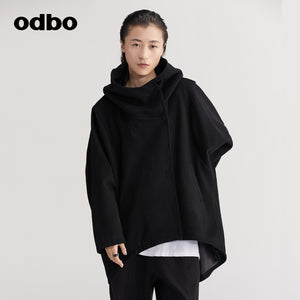【商場同款】odbo/歐迪比歐秋冬女毛呢外套女中長款雙面呢子大衣