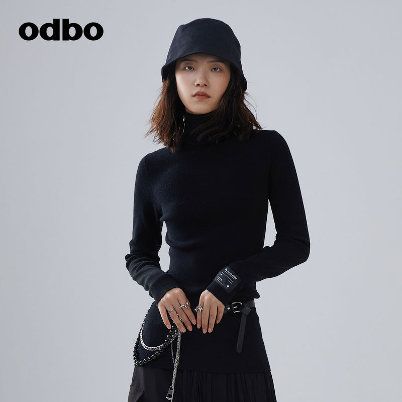 【商場同款】odbo/歐迪比歐秋冬2022新款黑色針織衫女打底毛衣