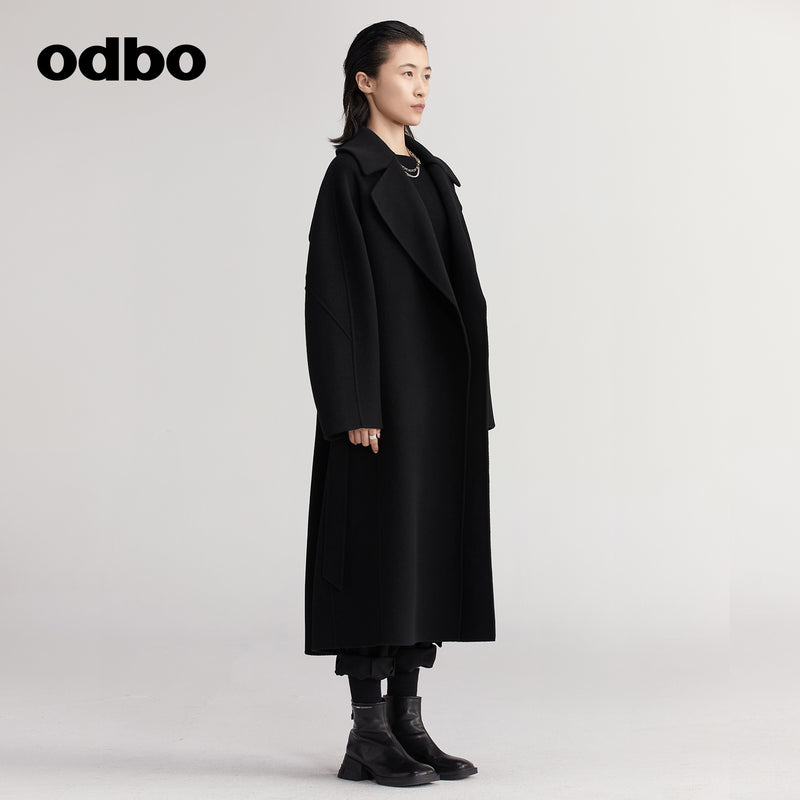 【商場同款】odbo/歐迪比歐秋冬2022新款毛呢大衣女保暖羊毛外套