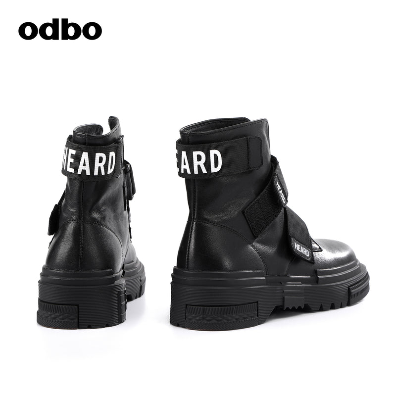 Odbo/歐迪比歐專櫃同款設計師品牌百搭皮靴短筒靴子馬丁靴
