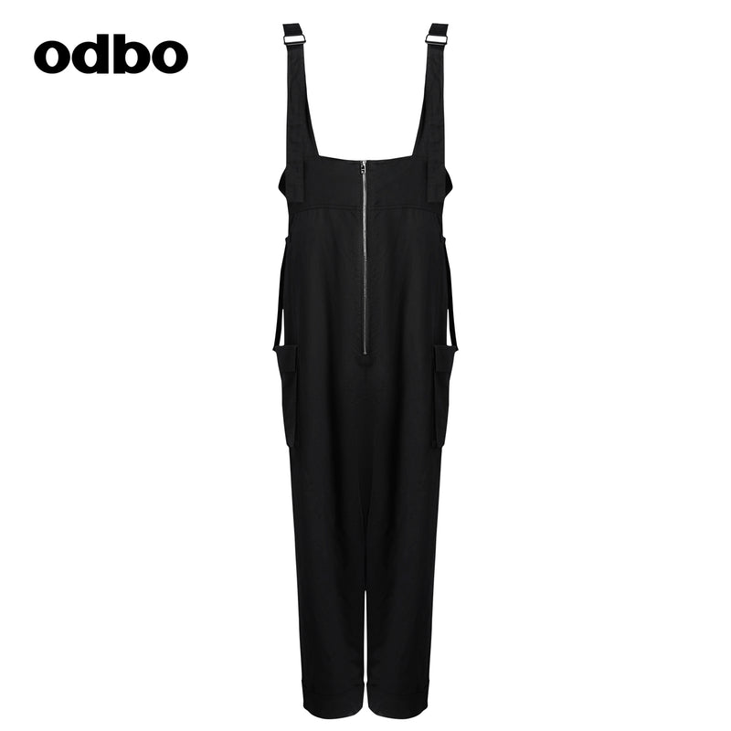 Odbo/歐迪比歐專櫃同款設計師品牌女工裝風寬鬆背帶褲闊腿褲