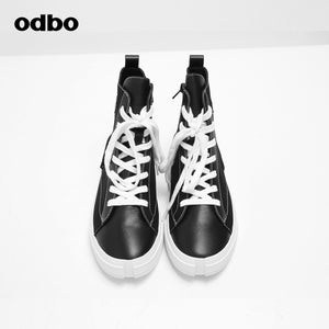 Odbo/歐迪比歐專櫃同款設計師品牌2022女鞋休閒牛皮高幫帆布鞋