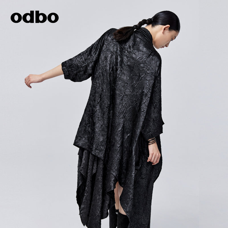 Odbo 原創設計暗黑風街頭黑色風衣外套女秋季2022年新款時尚百搭