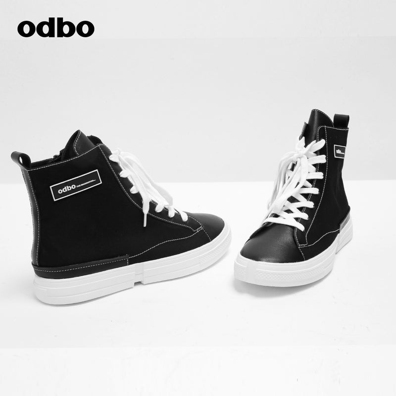 Odbo/歐迪比歐專櫃同款設計師品牌2022女鞋休閒牛皮高幫帆布鞋