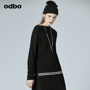 Odbo/歐迪比歐專櫃同款設計師品牌20夏女圓領中長款長袖針織上衣