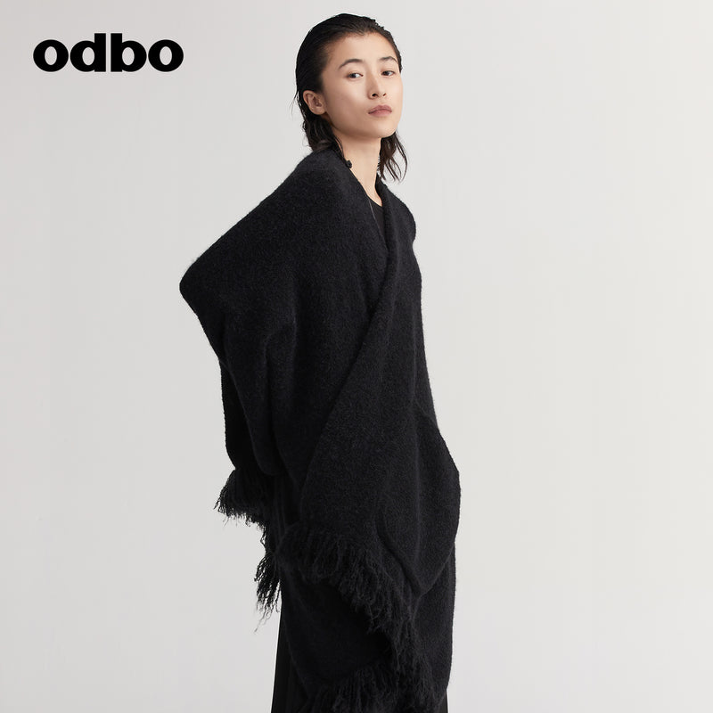 【商場同款】odbo/歐迪比歐時尚針織開衫女秋冬2022新款斗篷外套