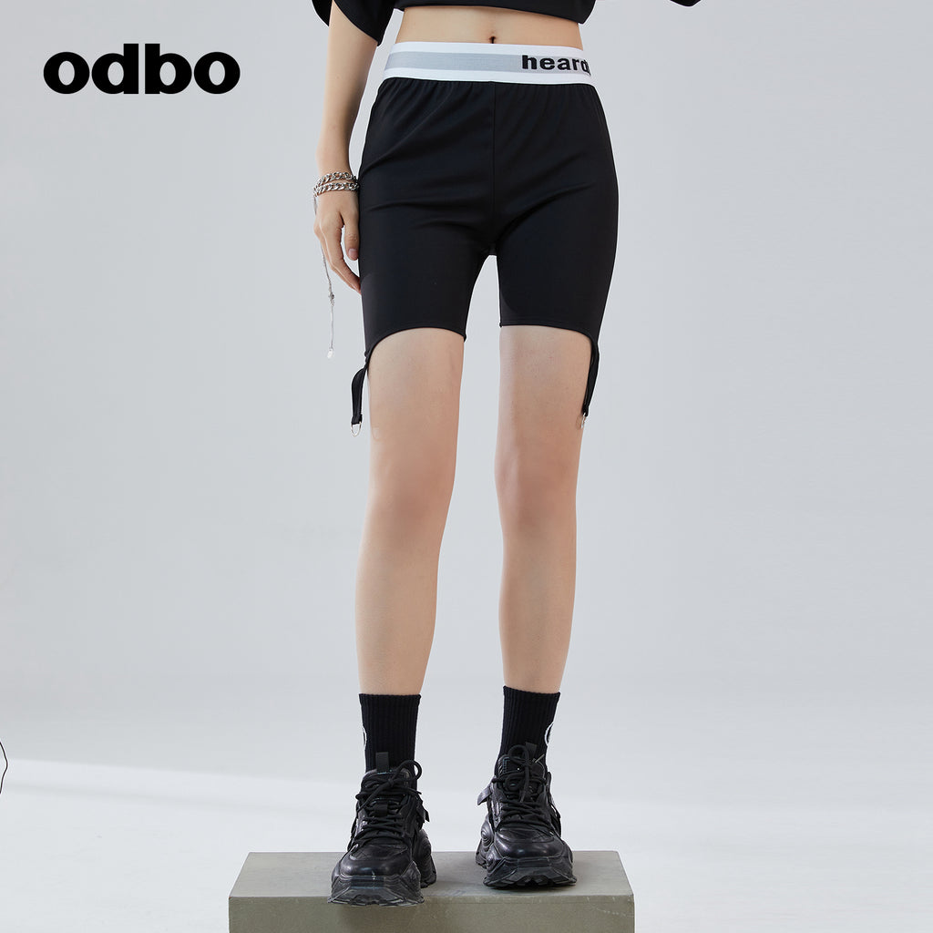 Odbo logo印花束腰時尚運動騎行褲女夏季2022年新款百搭薄款短褲