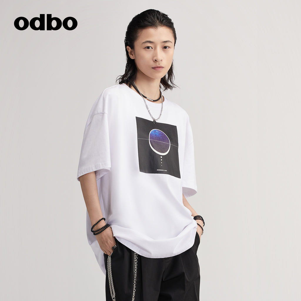 Odbo 商場同款印花短袖休閒T恤女夏季2022新款原創設計寬鬆上衣潮