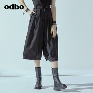 Odbo/歐迪比歐專櫃同款設計師品牌女休閒寬鬆闊腿褲
