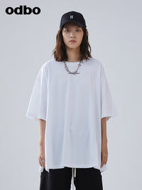 Odbo/歐迪比歐夏季2022年新款休閒氣質白色短袖t恤女寬鬆針織上衣