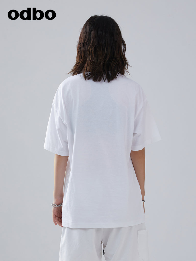Odbo 情侶白色純棉短袖t恤女夏季2022年新款設計感小眾休閒上衣潮