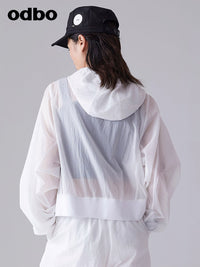 Odbo/歐迪比歐連帽防曬衣女夏季防紫外線透氣薄款防曬衫運動上衣