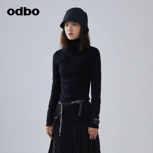 【商場同款】odbo/歐迪比歐秋冬2022新款黑色針織衫女打底毛衣