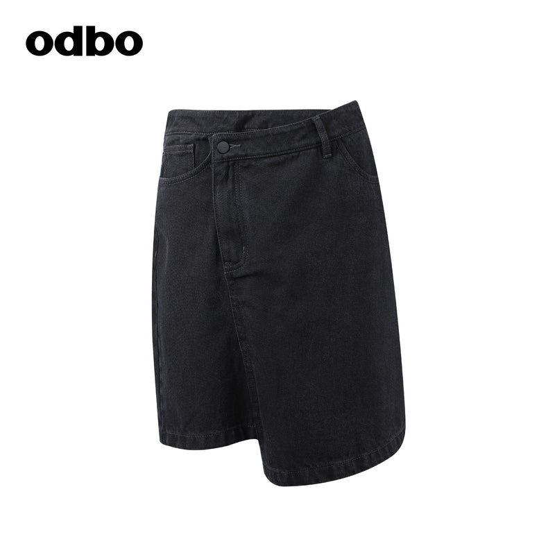 Odbo 品牌小眾高腰不規則牛仔半身裙女秋季2022新款黑色a字短裙子