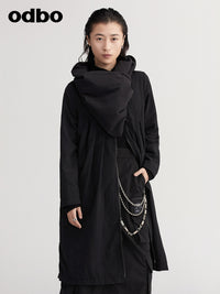 【商場同款】odbo/歐迪比歐春裝2022新款黑色連衣裙中長款直筒裙