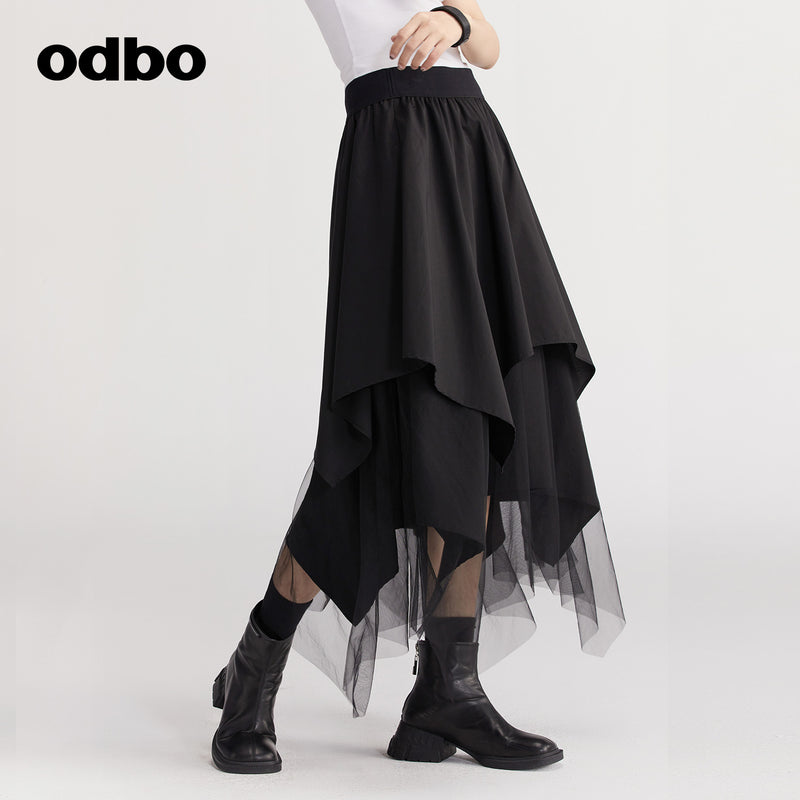 【商場同款】odbo/歐迪比歐半身裙女2022秋冬新款設計感小眾A字裙