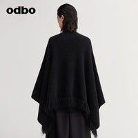 【商場同款】odbo/歐迪比歐時尚針織開衫女秋冬2022新款斗篷外套