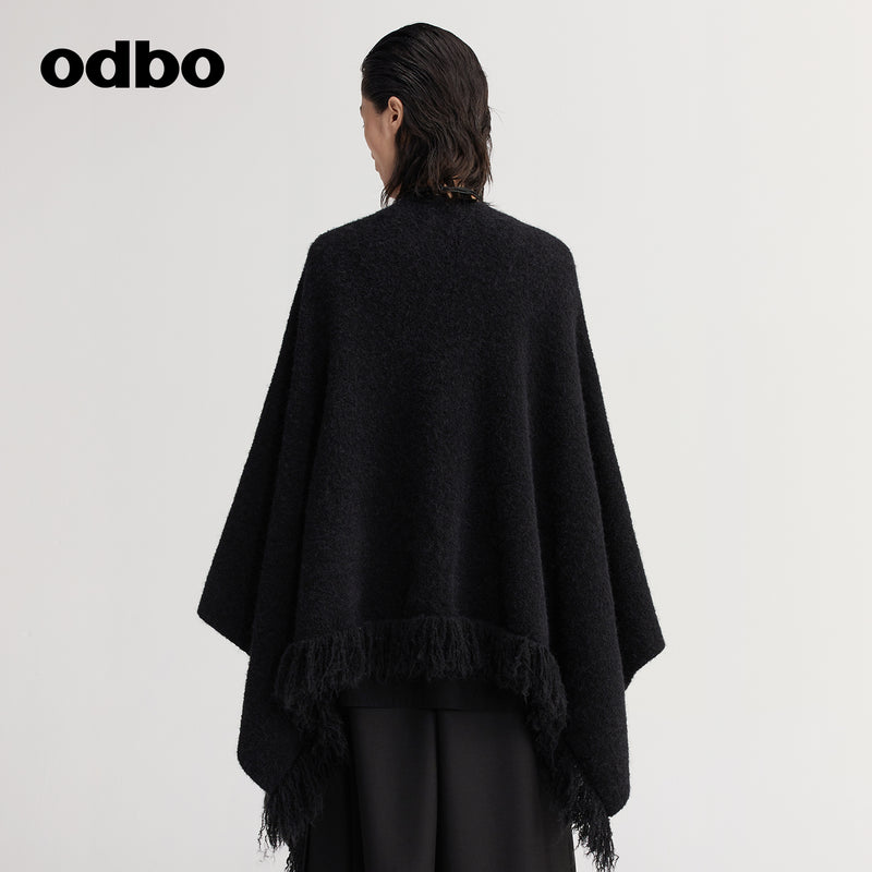 【商場同款】odbo/歐迪比歐時尚針織開衫女秋冬2022新款斗篷外套