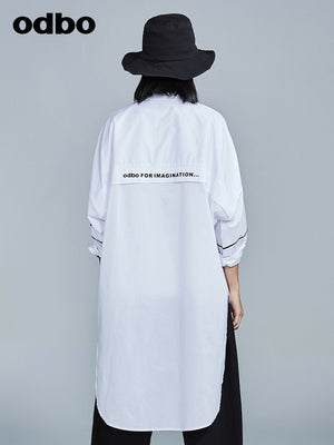 Odbo條紋白色長襯衫女設計感小眾2022年款長袖氣質女神范上衣