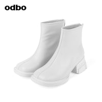 【商場同款】odbo/歐迪比歐秋冬2022新款真皮馬丁靴女厚底短靴