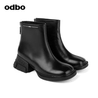 【商場同款】odbo/歐迪比歐秋冬2022新款真皮馬丁靴女厚底短靴