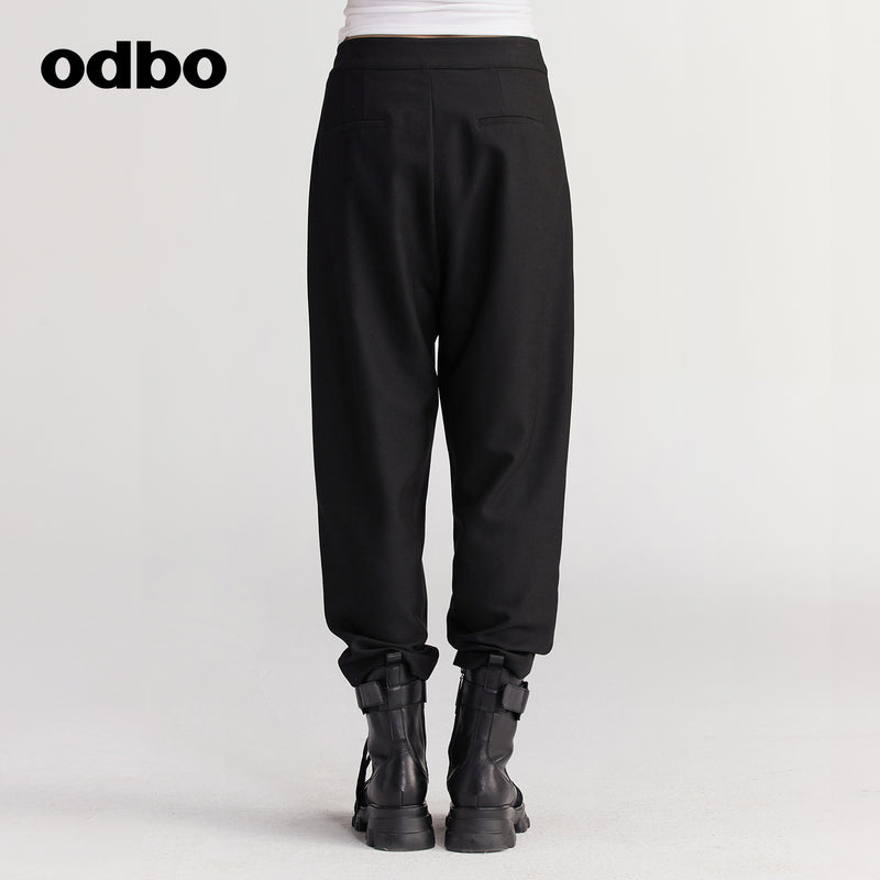 【商場同款】odbo/歐迪比歐秋冬2022新款黑色休閒褲女寬鬆直筒褲