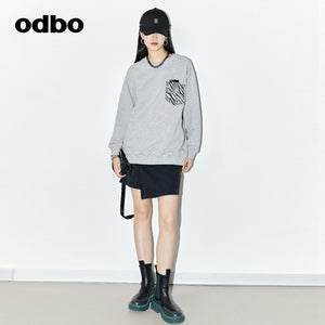 Odbo 品牌小眾高腰不規則牛仔半身裙女秋季2022新款黑色a字短裙子