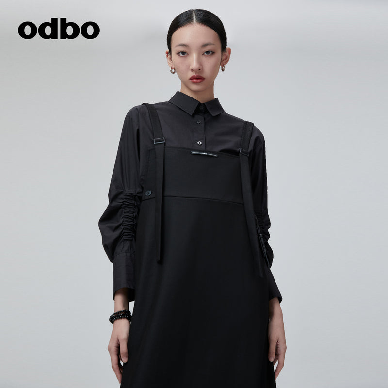 Odbo 原創設計黑色背帶連衣裙女夏季2022年新款寬鬆顯瘦直筒裙子