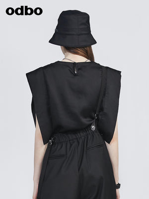 odbo2022年新款 時尚設計感 拼接黑色 背心 女 舒適百搭