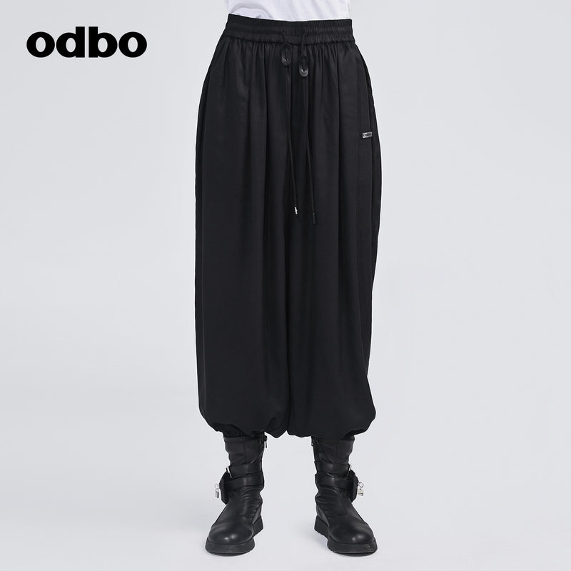 Odbo/歐迪比歐專櫃同款設計師品牌寬鬆透氣鬆緊腰九分哈倫褲褲子