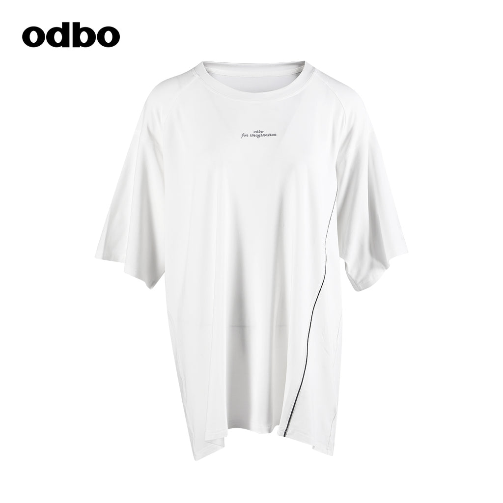 Odbo潮牌設計感小眾寬鬆短袖t恤女夏2022年新款刺繡白色圓領上衣