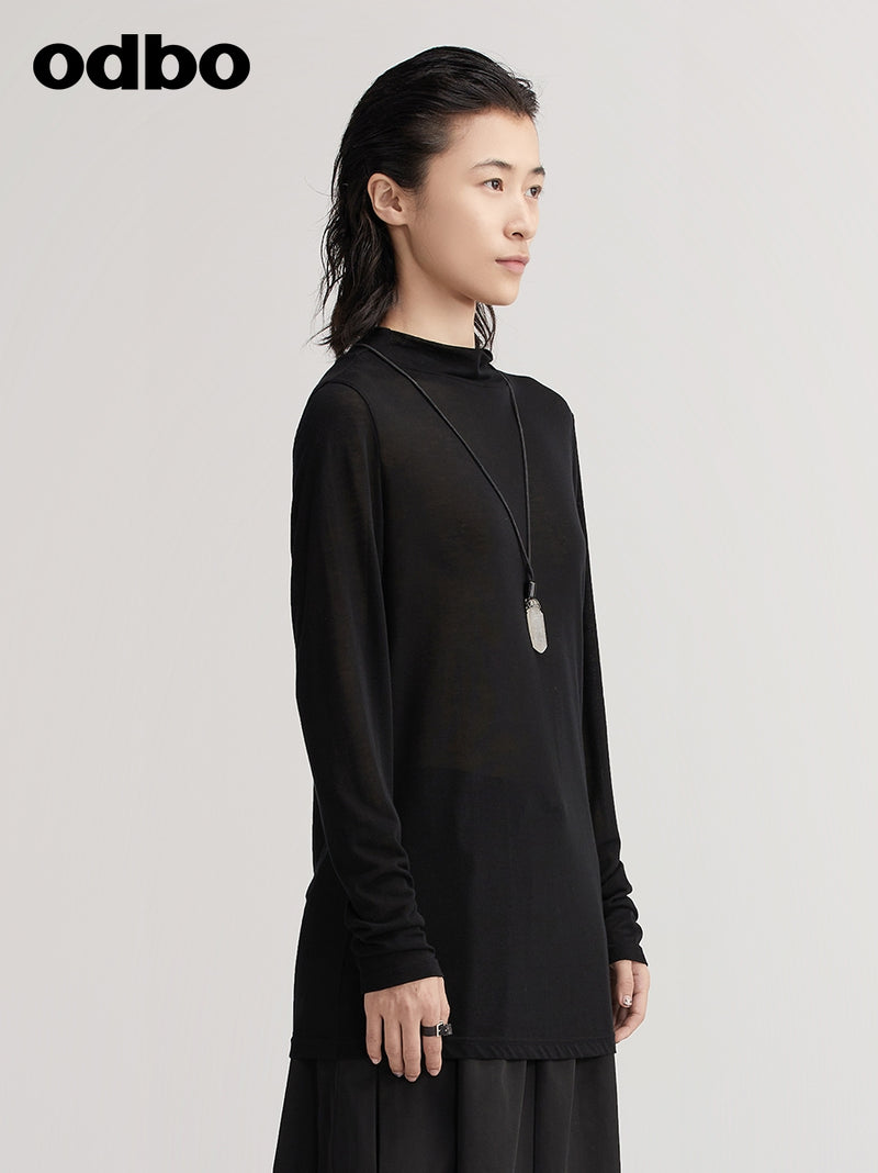 【商場同款】odbo/歐迪比歐針織上衣女2022新款簡約舒適黑色T恤