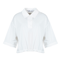 odb o抽繩束腰 Polo領白色短袖襯衫 女 季2022年新款