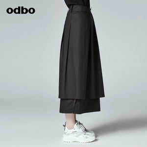 Odbo/歐迪比歐專櫃同款設計師品牌2020夏女高腰不規則開衩半裙